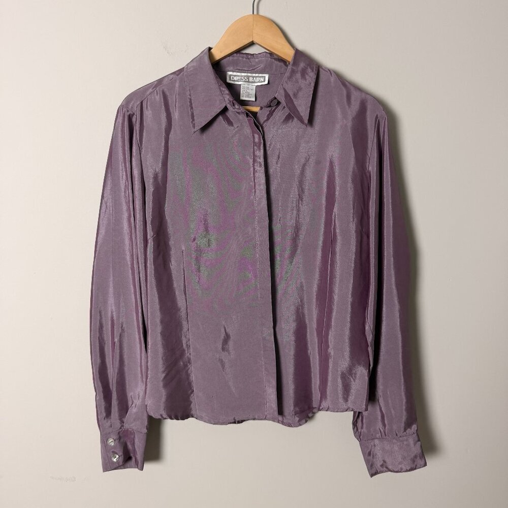 2/$30 Dress Barn Silk Blend Purple Button Down Top Large
